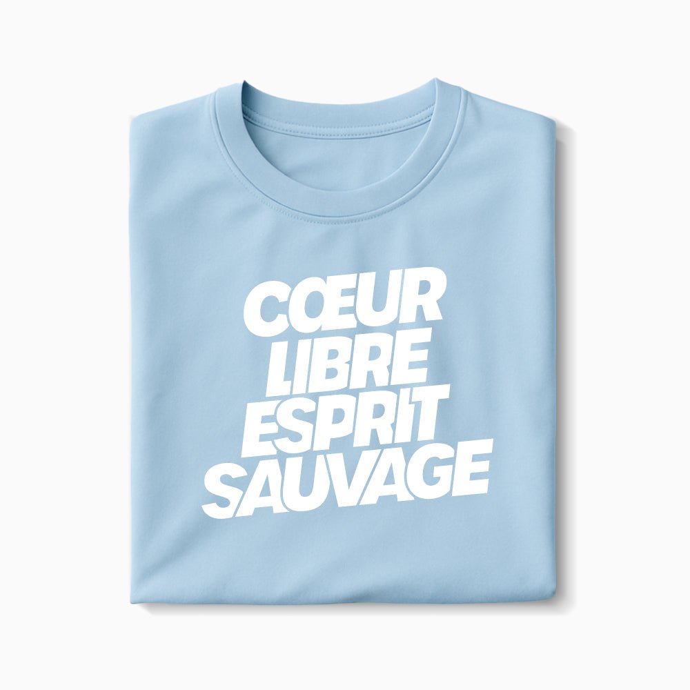 T-shirt Cœur libre, esprit sauvage XS Bleu_arctique - Imprimé en France