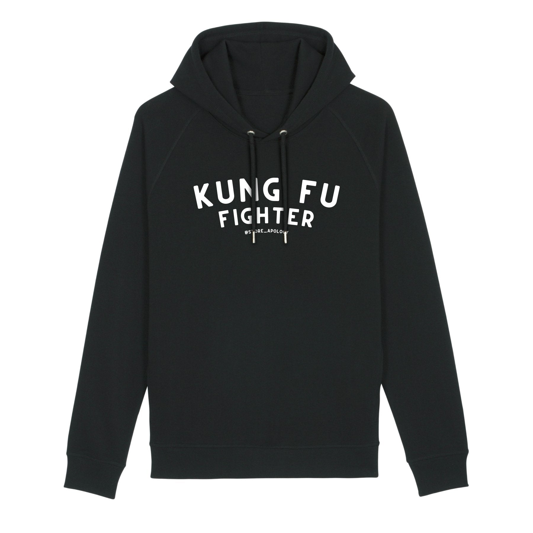 Sweat à Capuche Kung Fu Fighter - coton bio XS Noir - Imprimé en France
